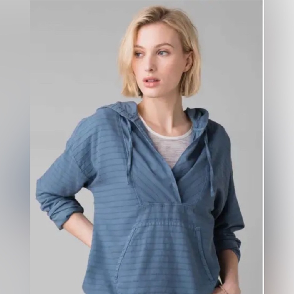 PrAna Farin Pullover Nickel Blue Long Sleeve Hooded Small Womens S